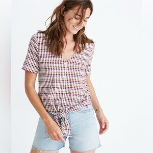Madewell Plaid Tie-Front Top